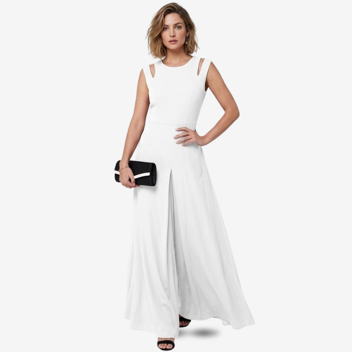NOMU | Women's Sleeveless Wide Leg Jumpsuit – Elegant Sheer Overlay Evening Jumpsuit