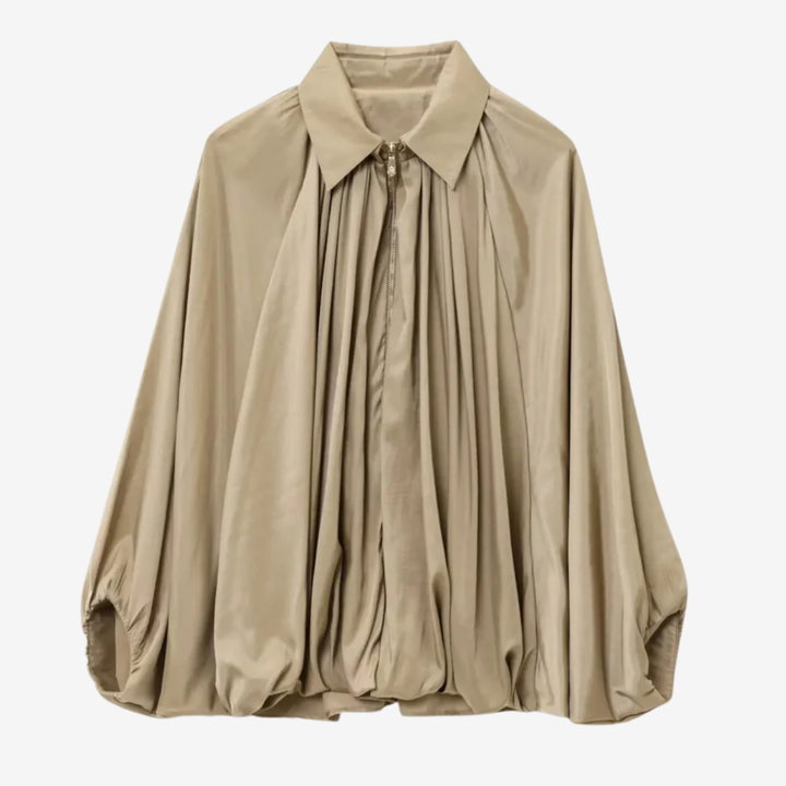 NOMU | Women's Gathered High Neck Blouse – Elegant Balloon Sleeve Top