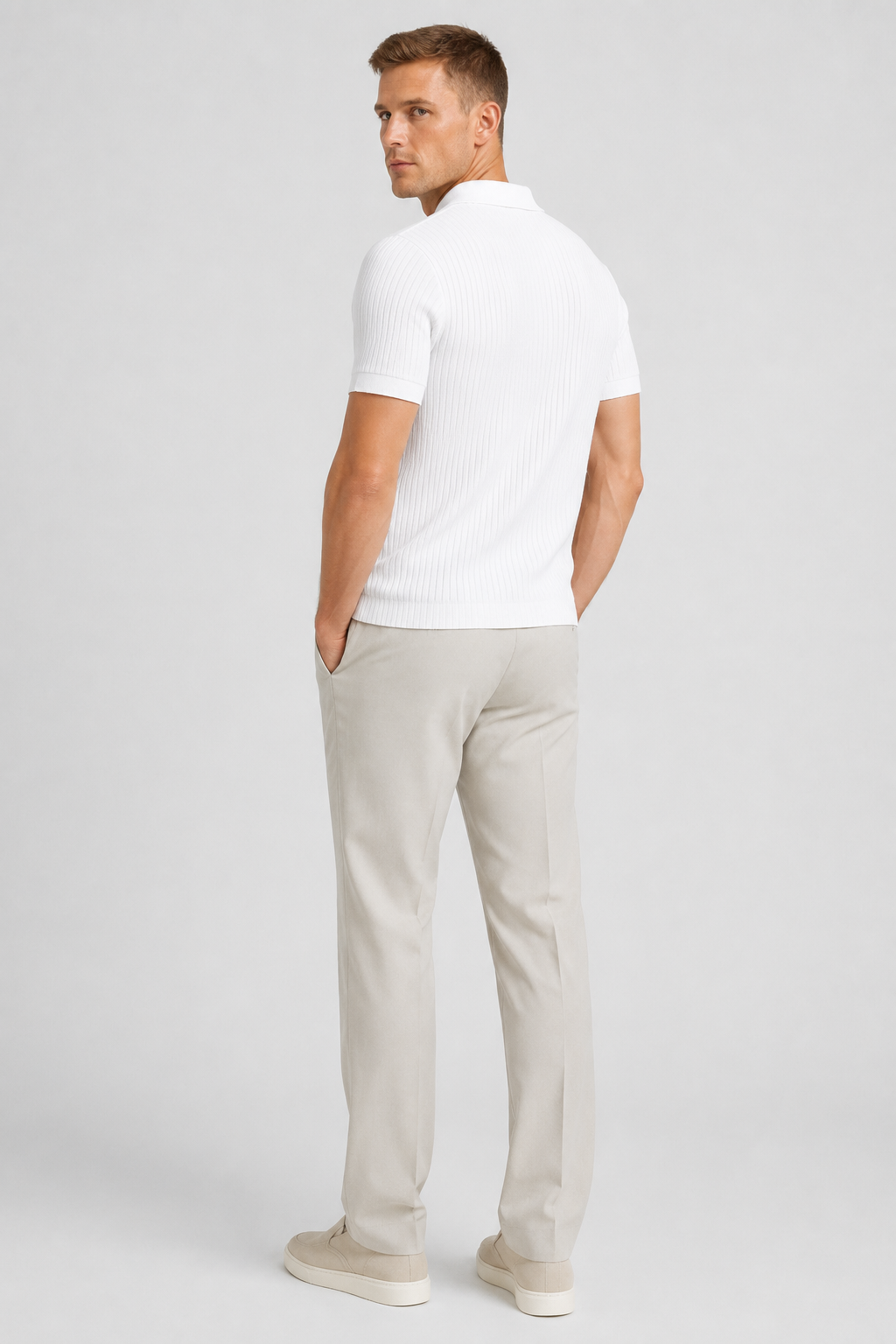 NOMU | Men's Ribbed Knit Polo Shirt – Zip Collar Slim Fit Design