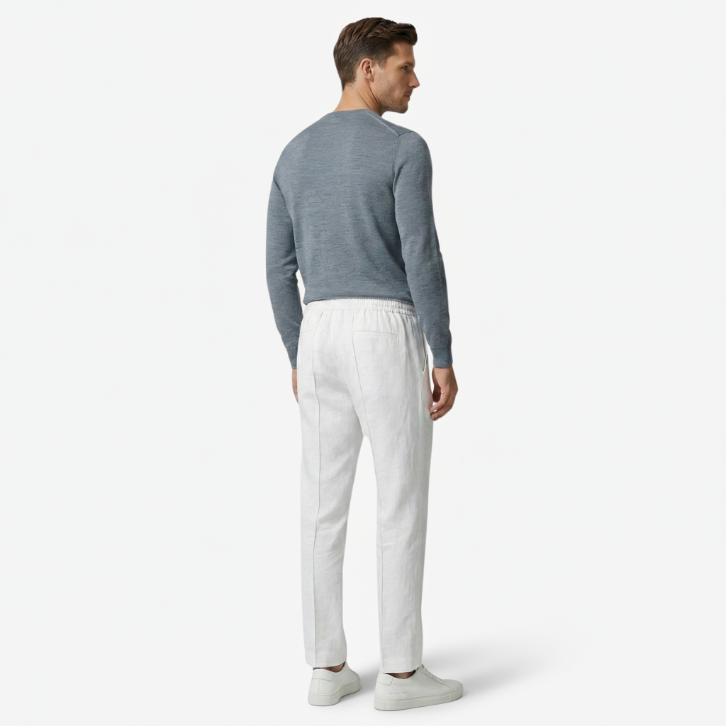 NOMU | Men's Linen Blend Pants – Drawstring Elastic Waist Tapered Design
