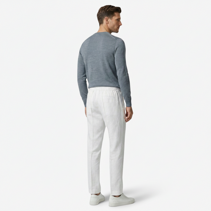 NOMU | Men's Linen Blend Pants – Drawstring Elastic Waist Tapered Design