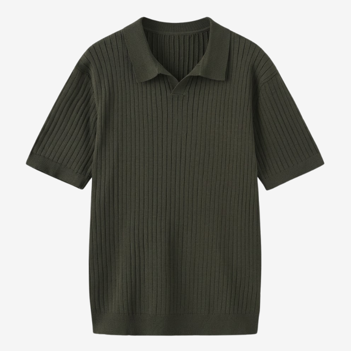 NOMU | Men's Ribbed Knit Polo Shirt – Minimalist Smart Casual Short Sleeve Top