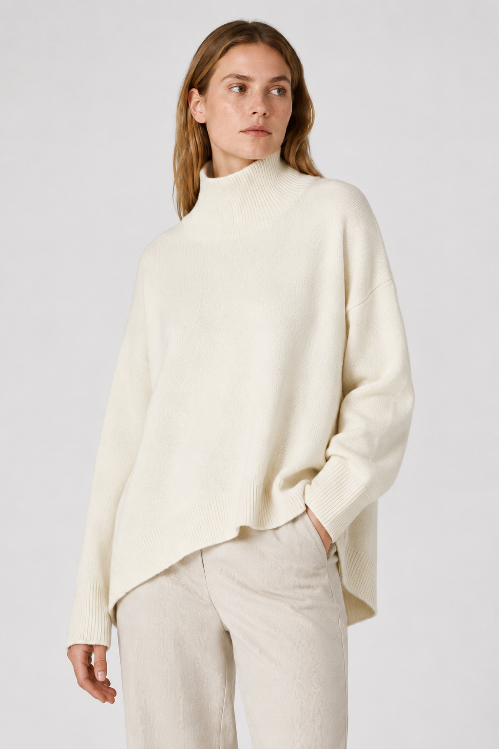 NOMU | Women's Oversized Turtleneck Sweater – Soft Relaxed Knit Pullover