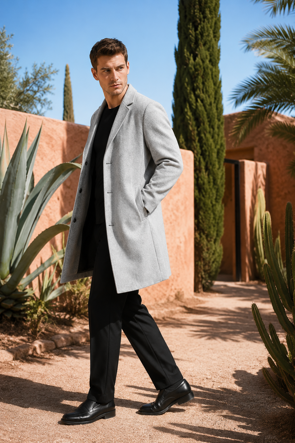 NOMU | Men's Classic Wool Blend Overcoat – Tailored Single-Breasted Coat