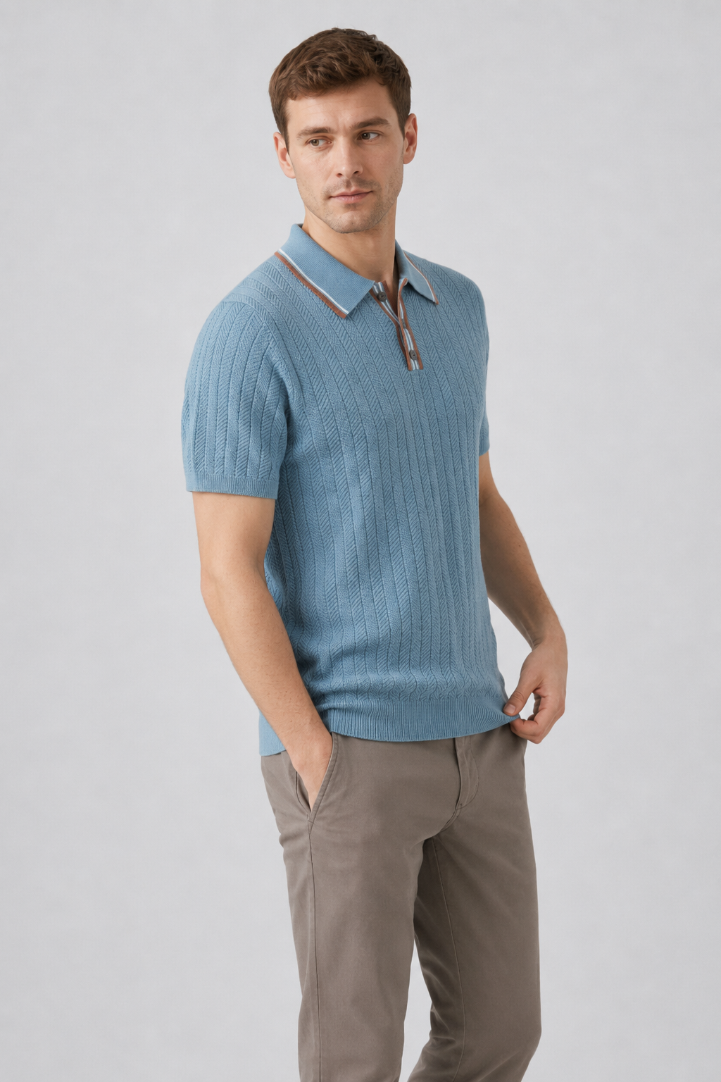 NOMU | Men's Textured Knit Polo Shirt – Smart Casual Short Sleeve Sweater Polo