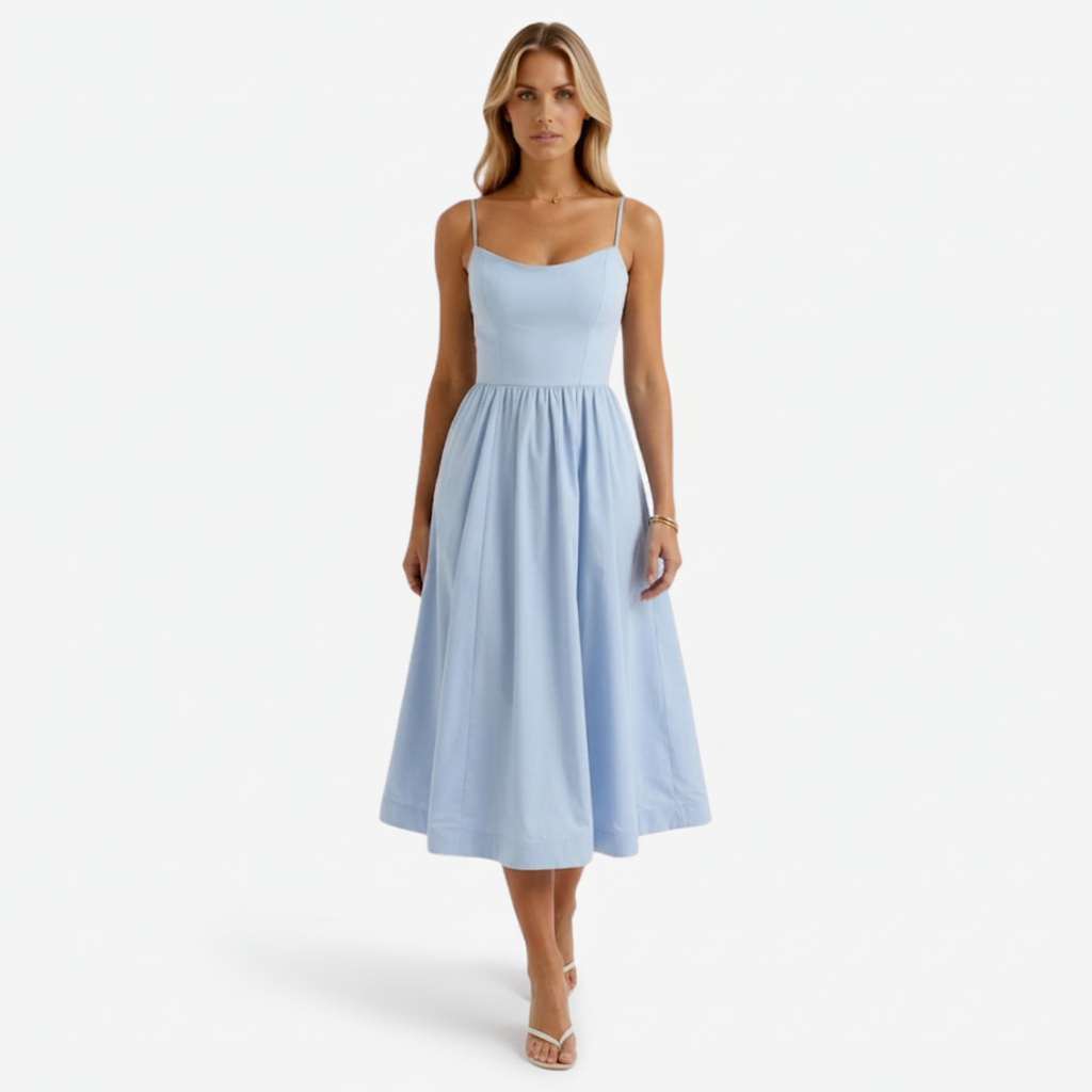 NOMU | Women's Sleeveless Midi Dress – Spaghetti Strap Flowy A-Line Design