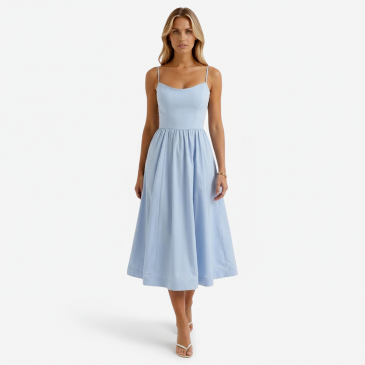 NOMU | Women's Sleeveless Midi Dress – Spaghetti Strap Flowy A-Line Design