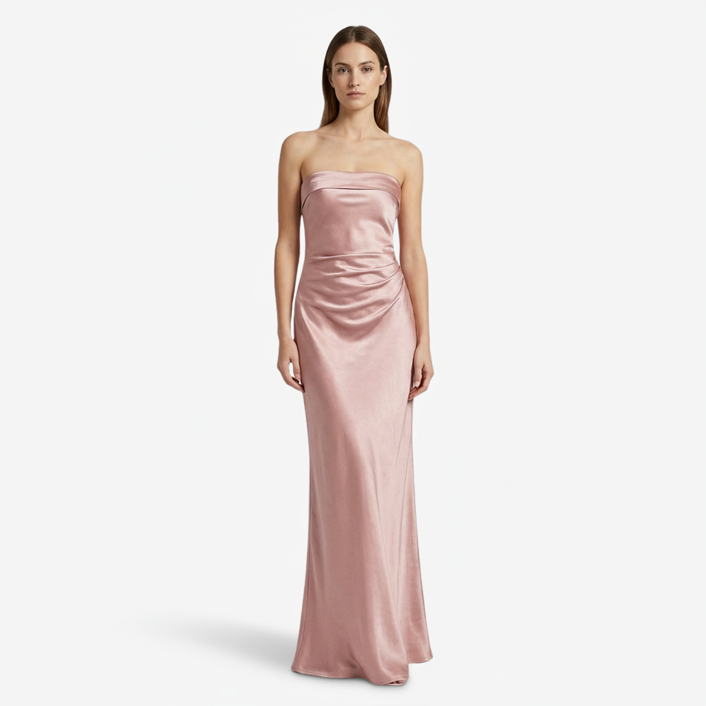 NOMU | Women's Strapless Satin Maxi Dress – Elegant Minimalist Evening Gown