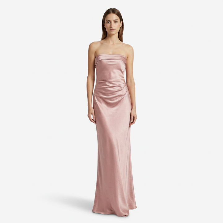 NOMU | Women's Strapless Satin Maxi Dress – Elegant Minimalist Evening Gown