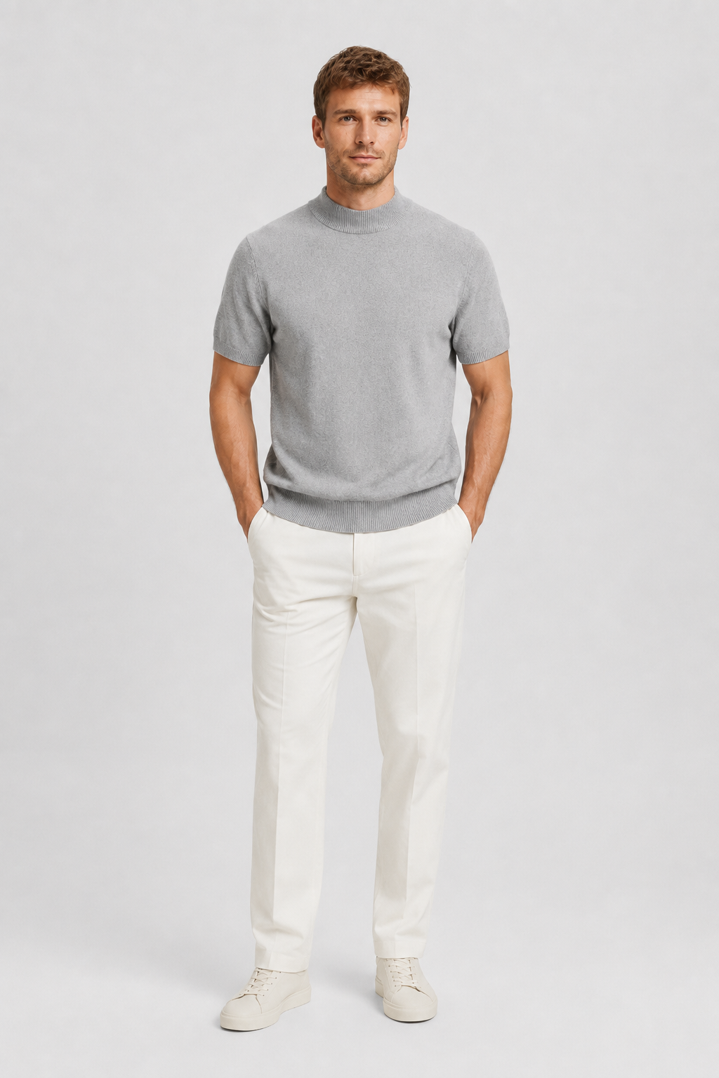 NOMU | Men's Knit Mock Neck Shirt – Minimalist Short Sleeve Design