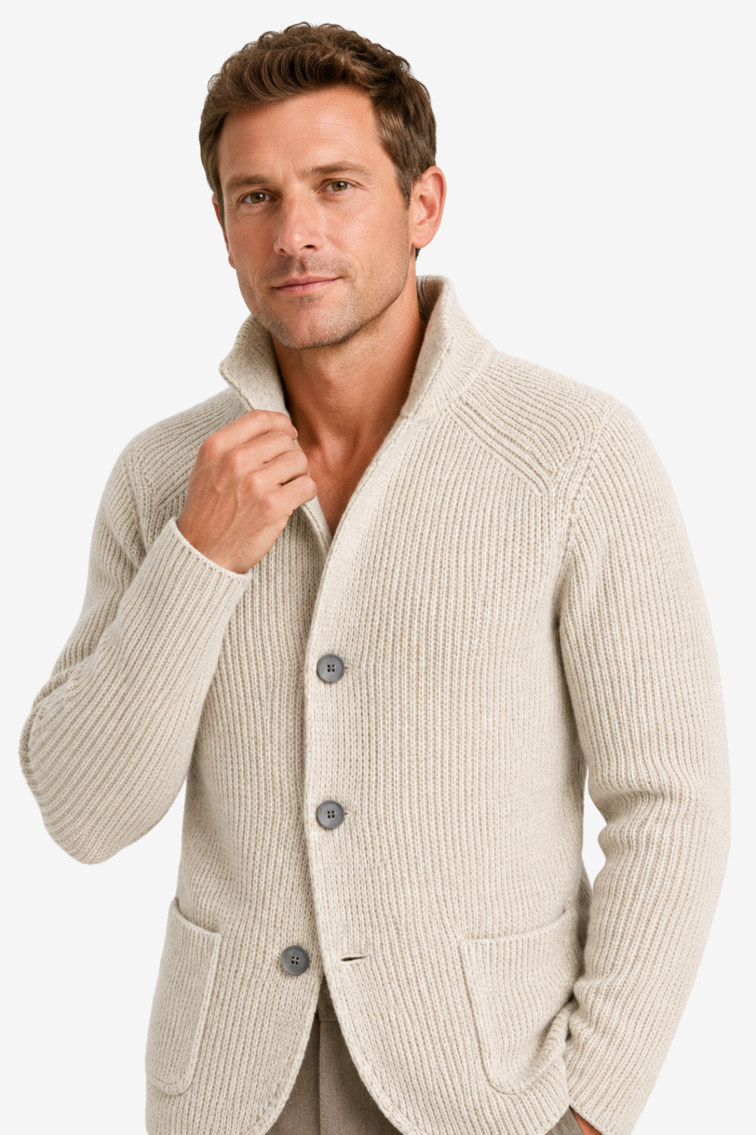 NOMU | Men's Textured Knit Blazer Cardigan – Smart Casual Button-Up Sweater Jacket