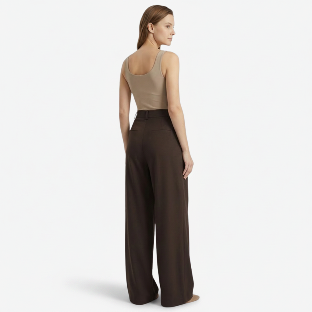 NOMU | Women's High-Waisted Wide Leg Trousers – Elegant Pleated Palazzo Pants