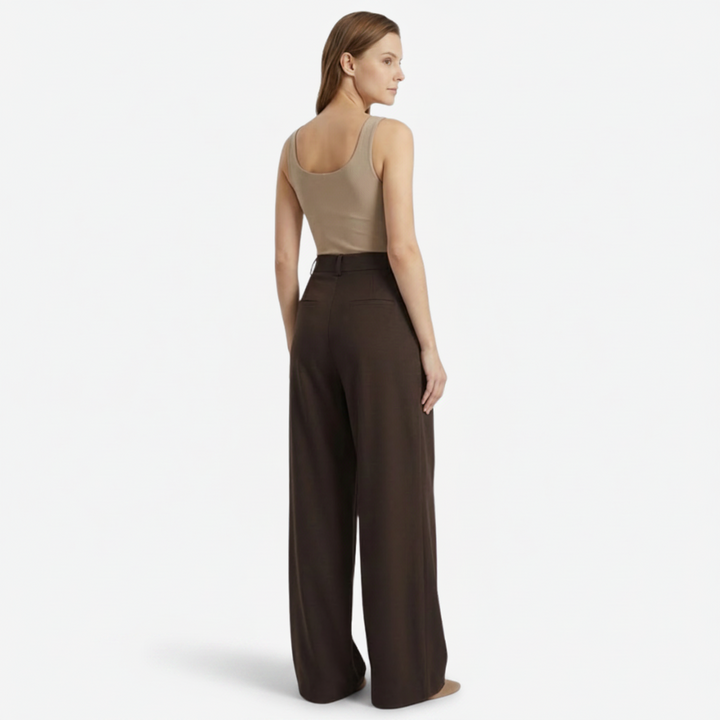 NOMU | Women's High-Waisted Wide Leg Trousers – Elegant Pleated Palazzo Pants