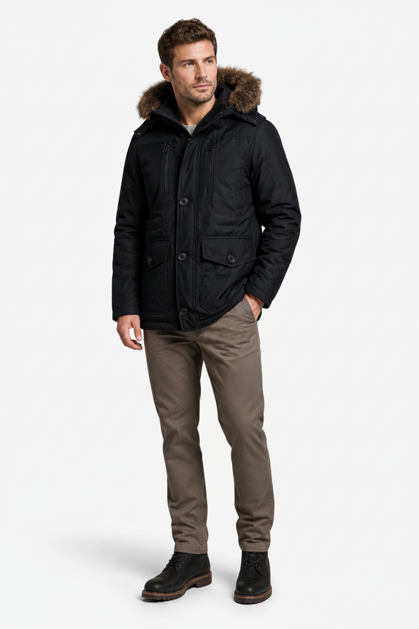 NOMU | Men's Winter Hooded Jacket – Faux Fur Trim Insulated Outdoor Design