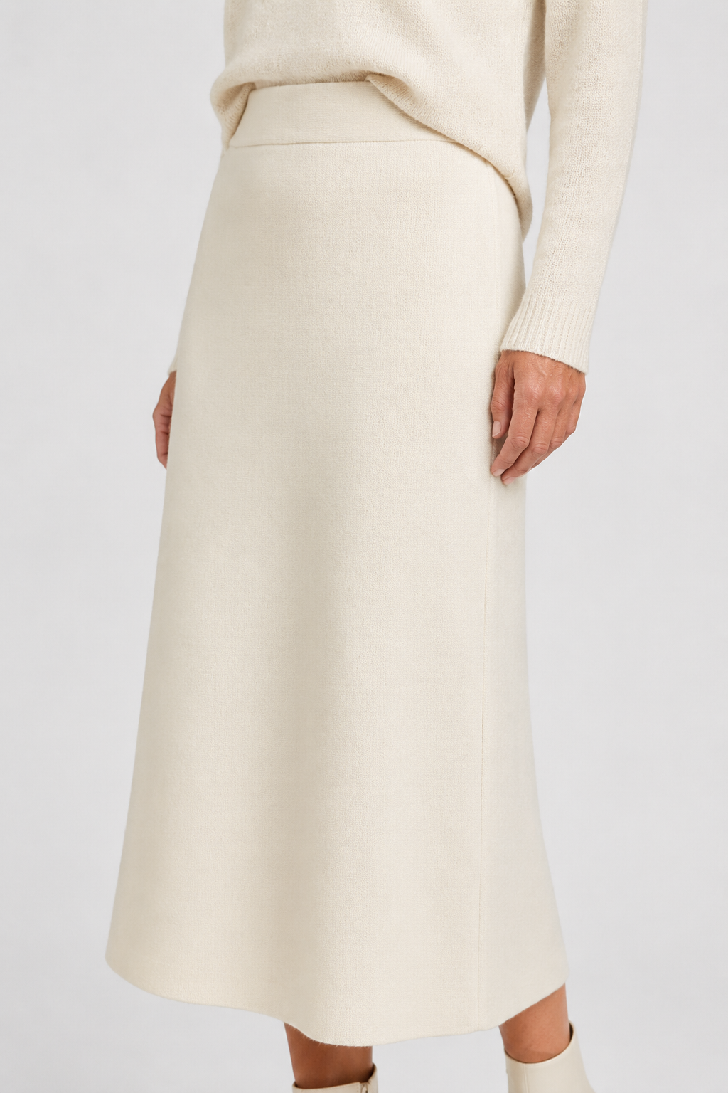 NOMU | Women's Knit A-Line Midi Skirt – Soft Minimalist Sweater Skirt