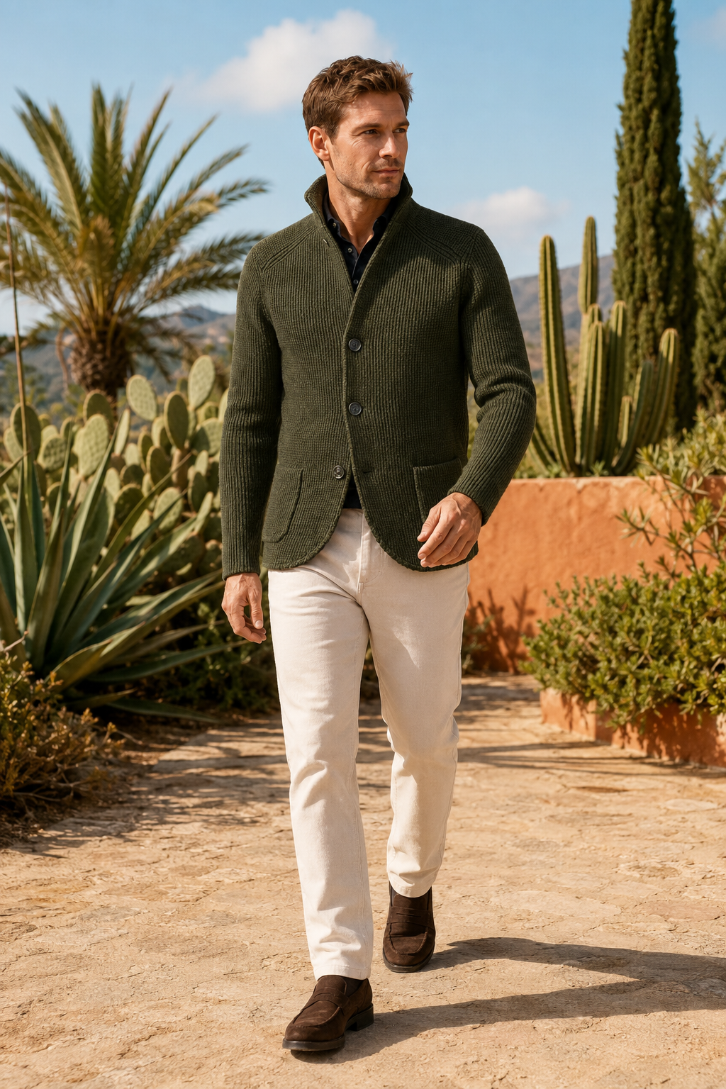 NOMU | Men's Knit Button Cardigan – Textured Smart Casual Sweater Jacket