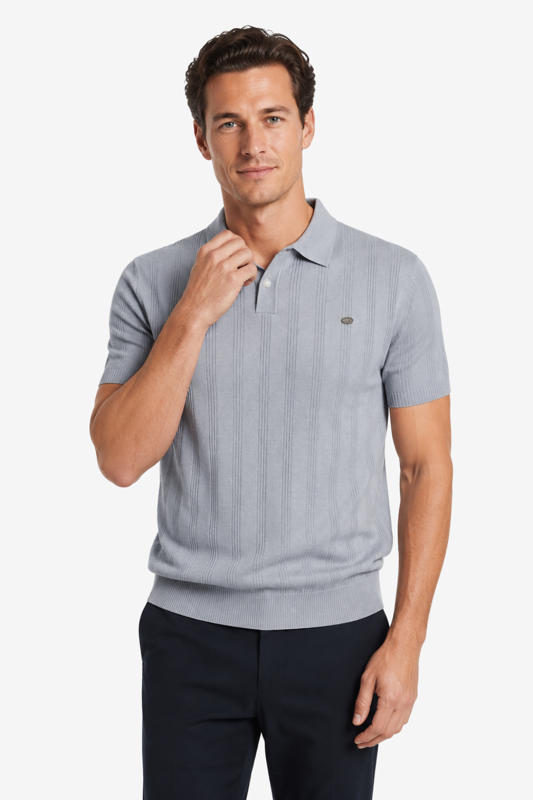 NOMU | Men's Textured Knit Polo Shirt – Slim Fit Smart Casual Short Sleeve Top