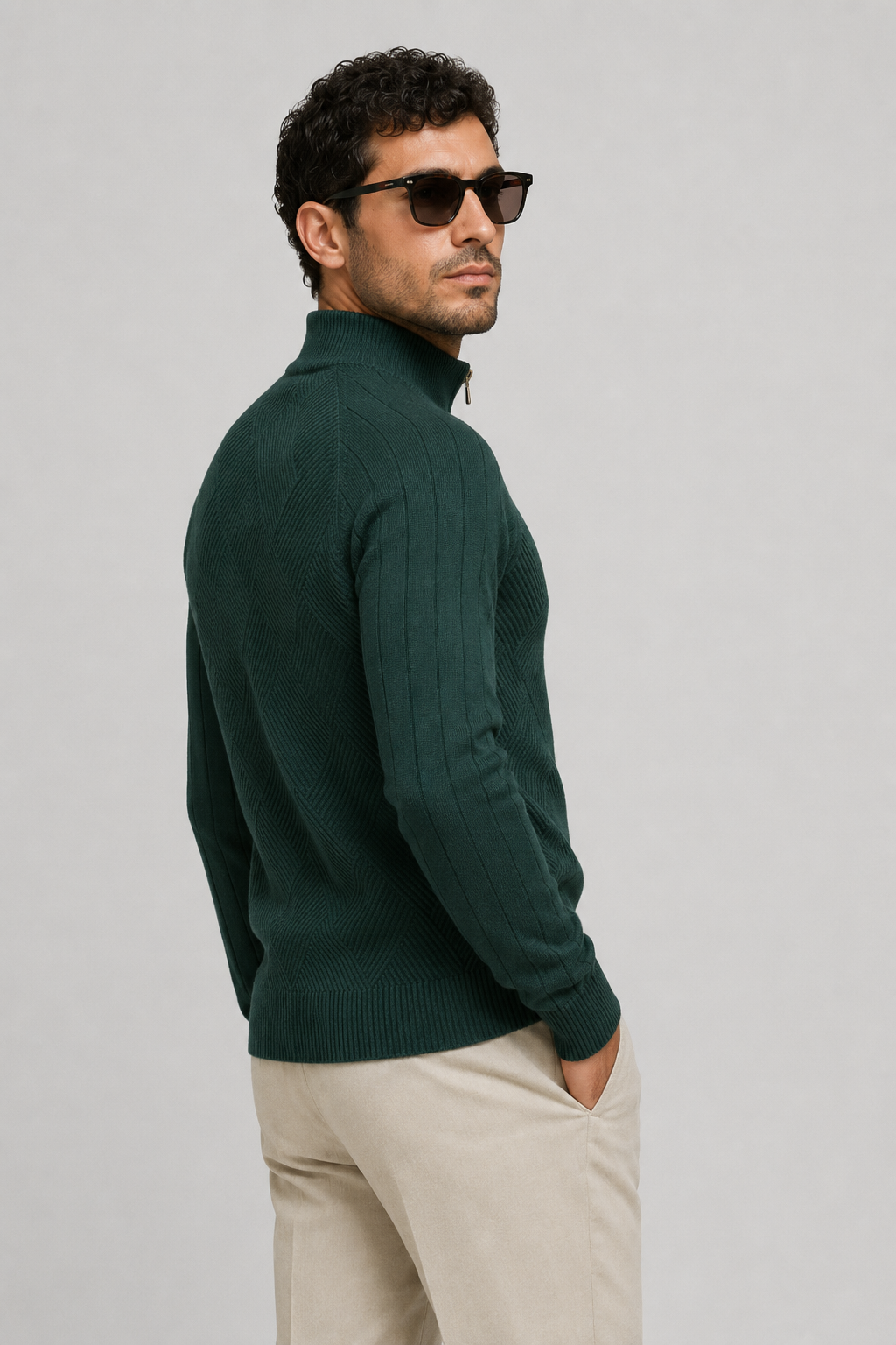 NOMU | Men's Zip-Up Knit Sweater Jacket – Textured Stand Collar Cardigan
