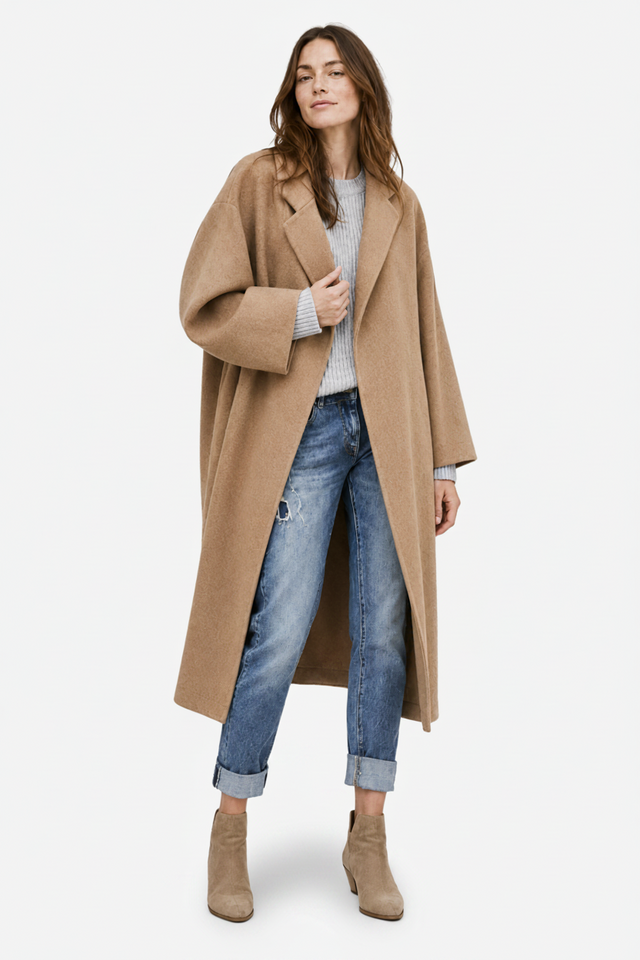 NOMU | Women's Long Coat – Open Front Relaxed Oversized Design