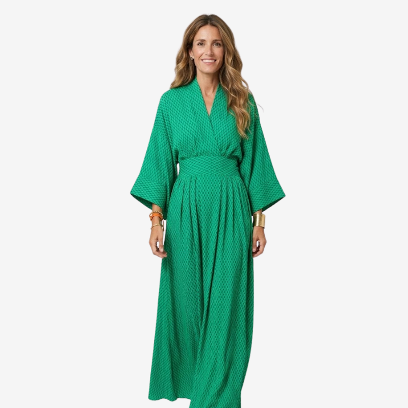 NOMU | Women's Printed Empire Waist Maxi Dress – Elegant Long Sleeve Boho Dress