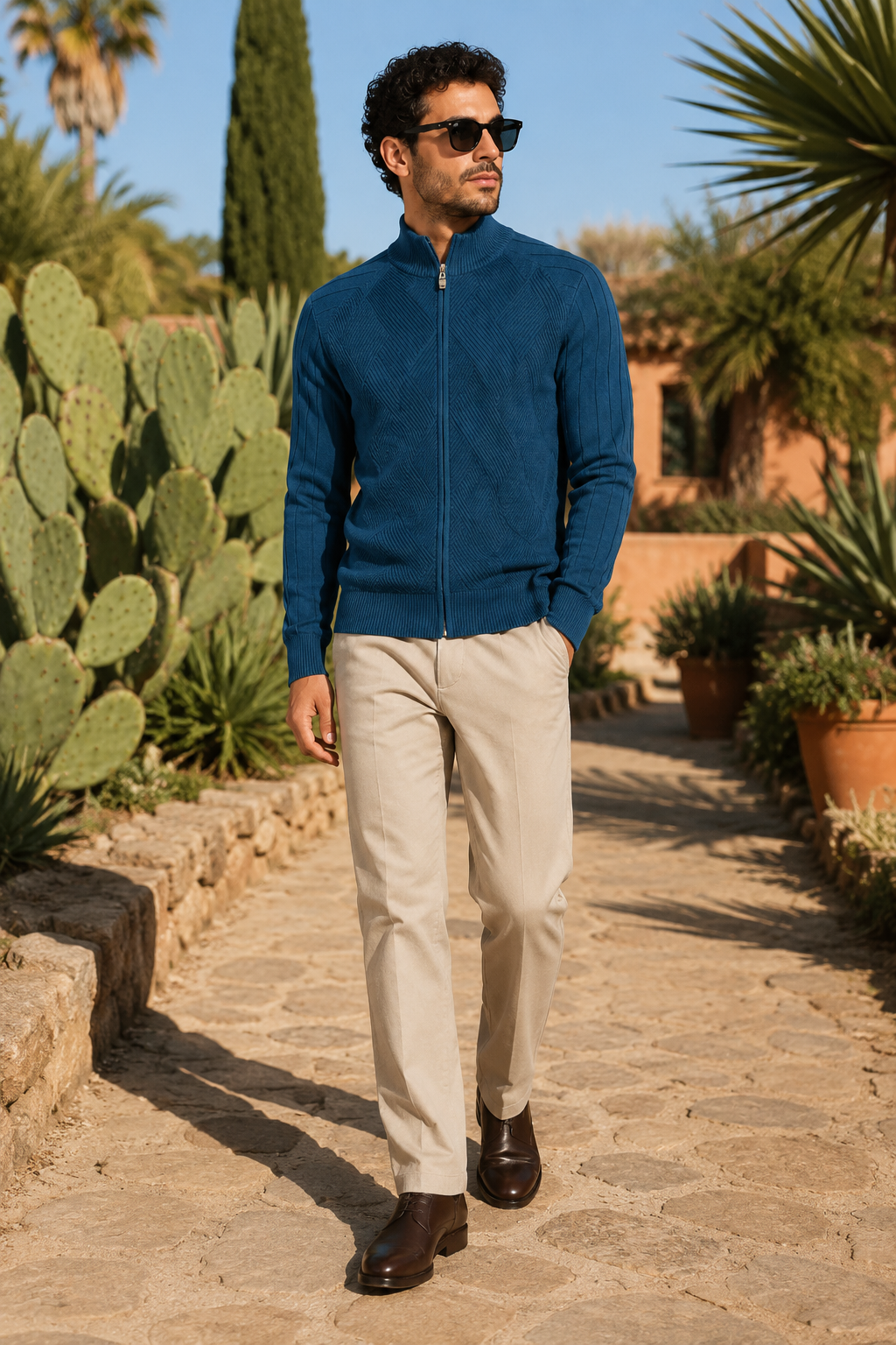 NOMU | Men's Zip-Up Knit Sweater Jacket – Textured Stand Collar Cardigan
