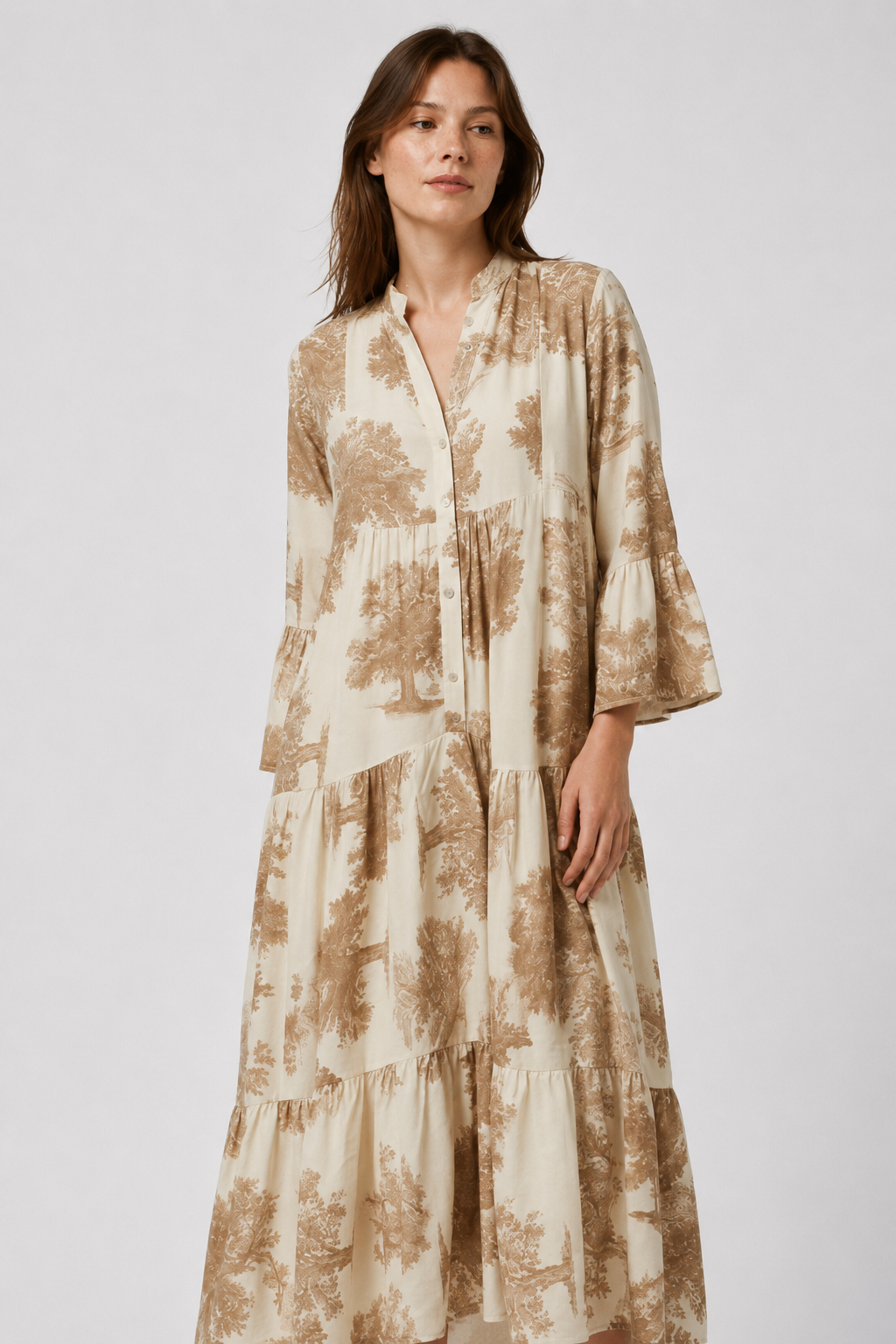 NOMU | Women's Vintage Floral Tiered Maxi Dress – Elegant Long Sleeve Flowing Dress