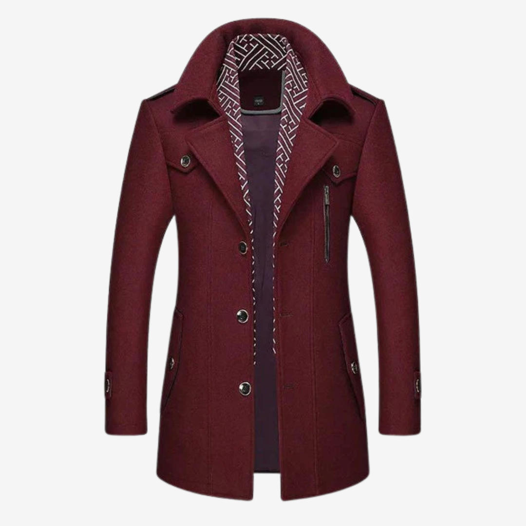 NOMU | Men's Wool Blend Military Overcoat – Tailored Button Front Coat