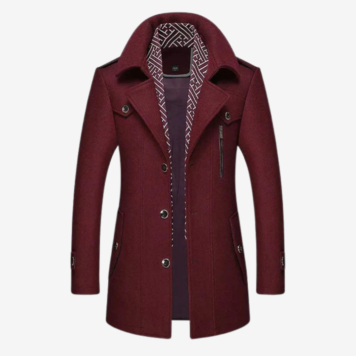 NOMU | Men's Wool Blend Military Overcoat – Tailored Button Front Coat