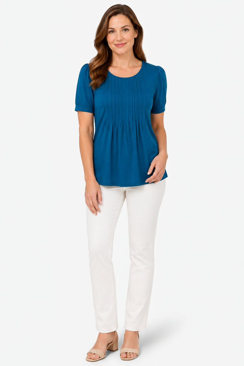 NOMU | Women’s Pleated Front Short Sleeve Blouse