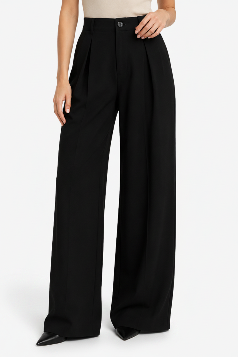 NOMU | Women's High-Waisted Wide Leg Trousers – Elegant Pleated Palazzo Pants