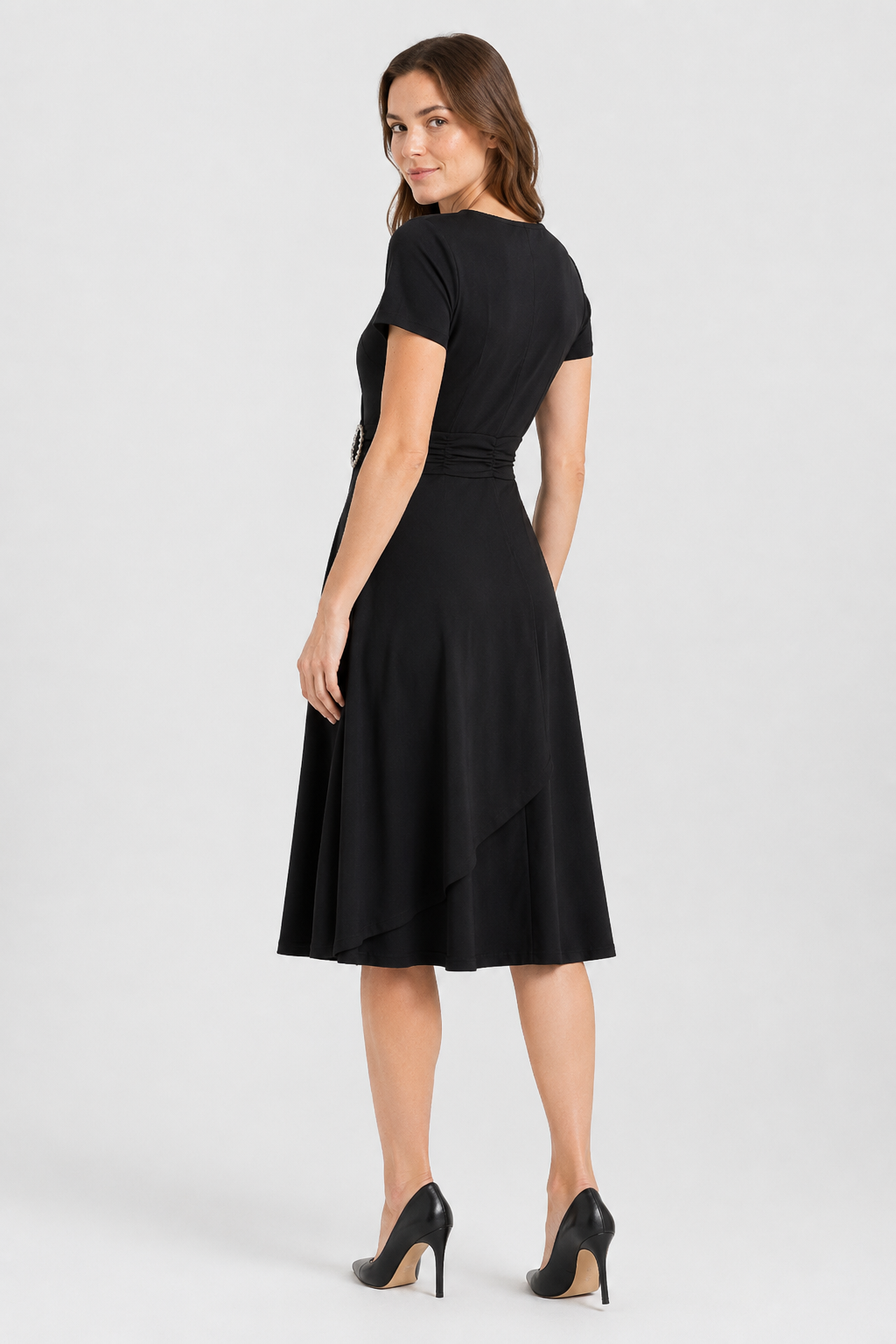 NOMU | Women's Elegant Wrap Midi Dress – Short Sleeve V-Neck Party Dress