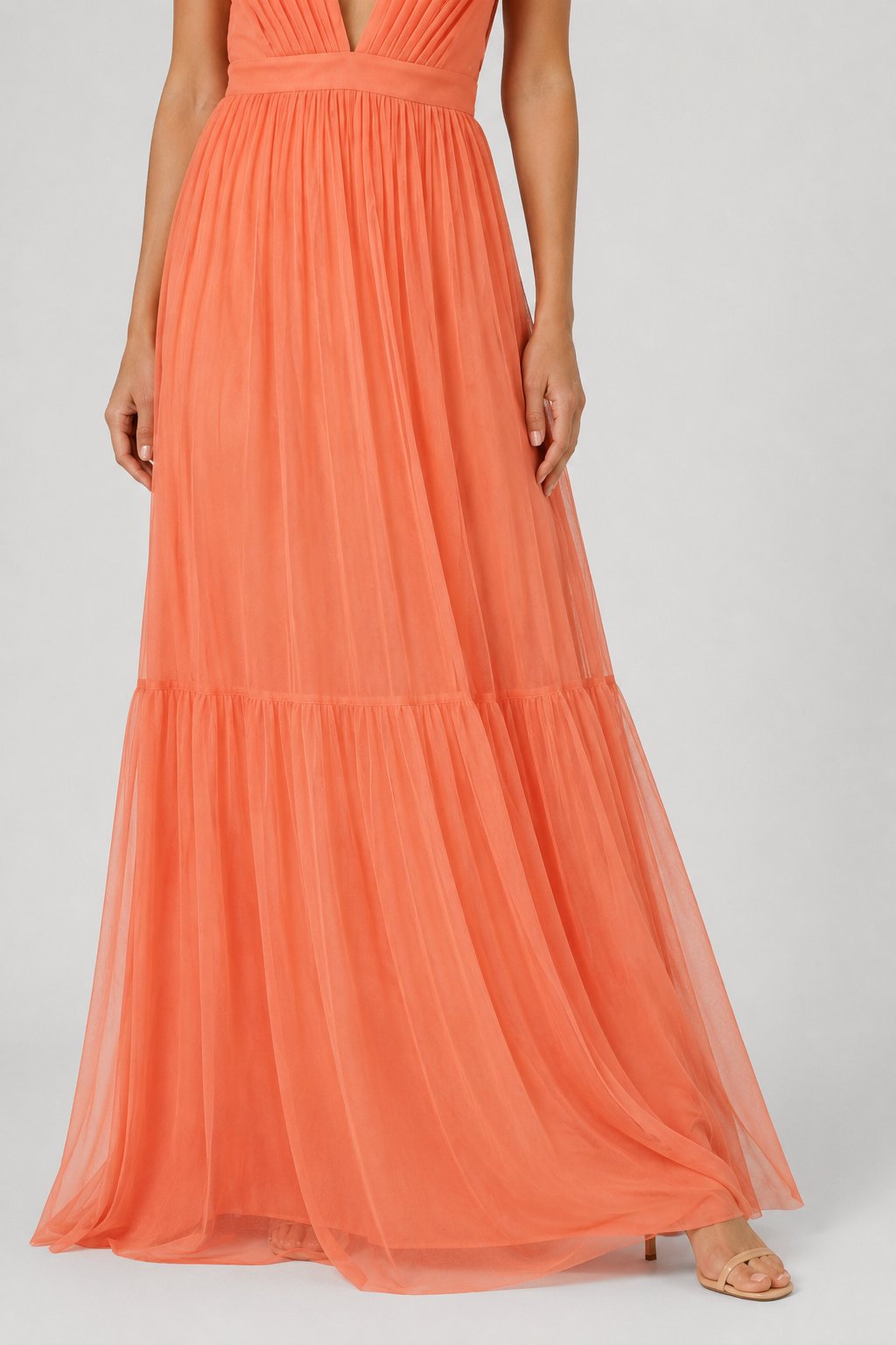 NOMU | Women's Pleated Deep V-Neck Maxi Dress – Elegant Sleeveless Evening Dress
