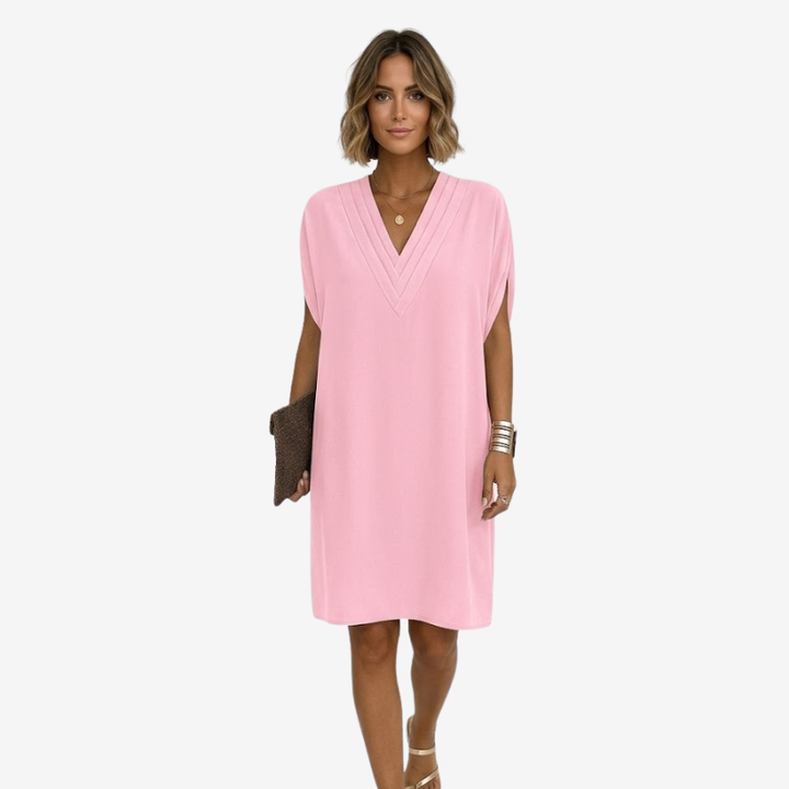 NOMU | Women's Casual V-Neck Loose Mini Dress – Comfortable Short Sleeve Everyday Dress