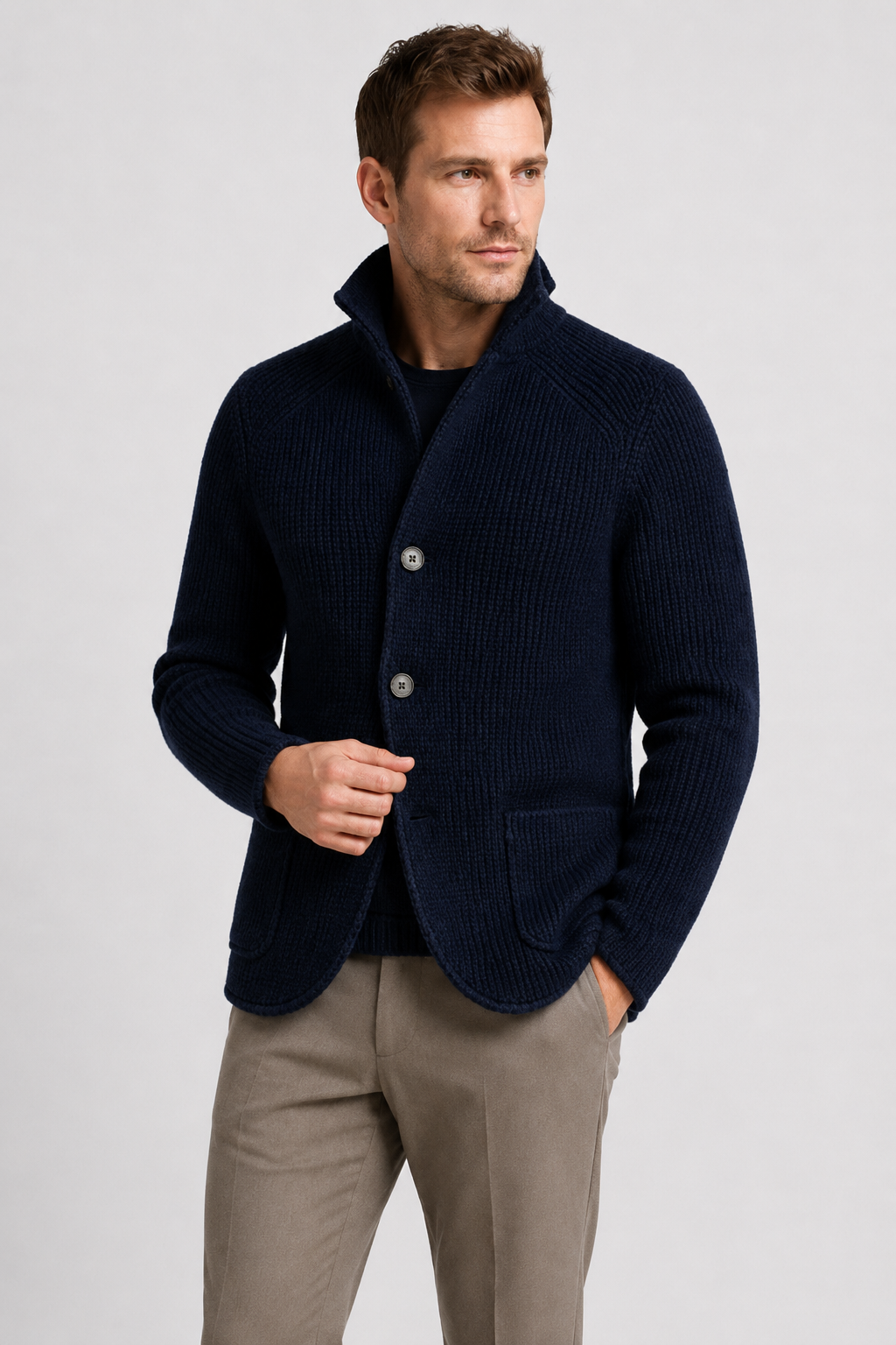 NOMU | Men's Textured Knit Blazer Cardigan – Smart Casual Button-Up Sweater Jacket