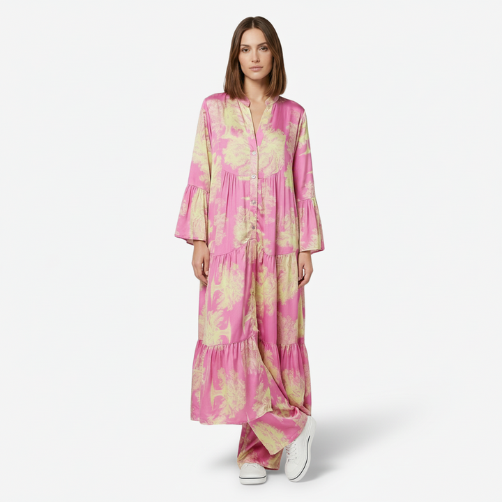 NOMU | Women's Vintage Floral Tiered Maxi Dress – Elegant Long Sleeve Flowing Dress