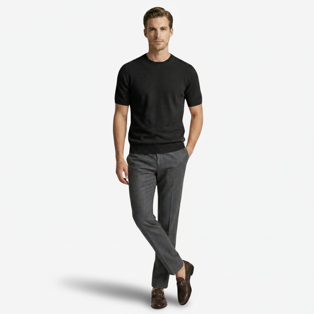 NOMU | Men's Fine Knit Crew Neck Sweater Tee – Minimalist Soft-Touch Top