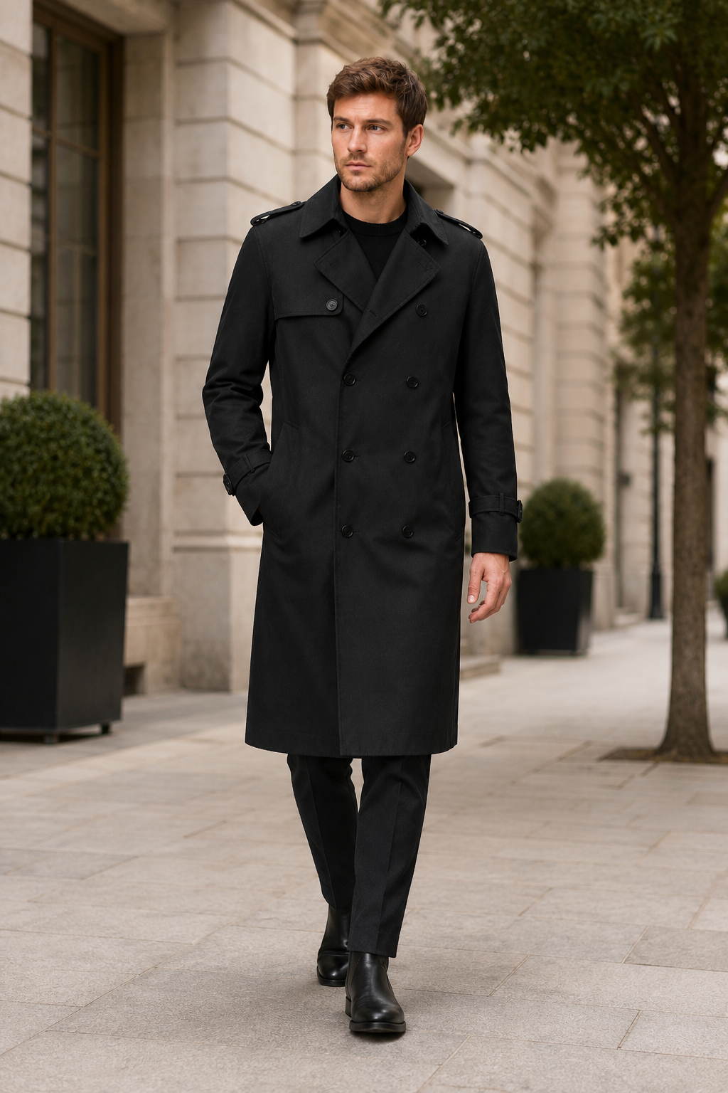 NOMU | Men's Classic Double-Breasted Trench Coat – Timeless Tailored Outerwear