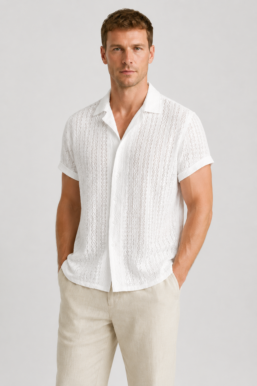 NOMU | Men's Knit Polo Shirt – Textured Open Weave Summer Design