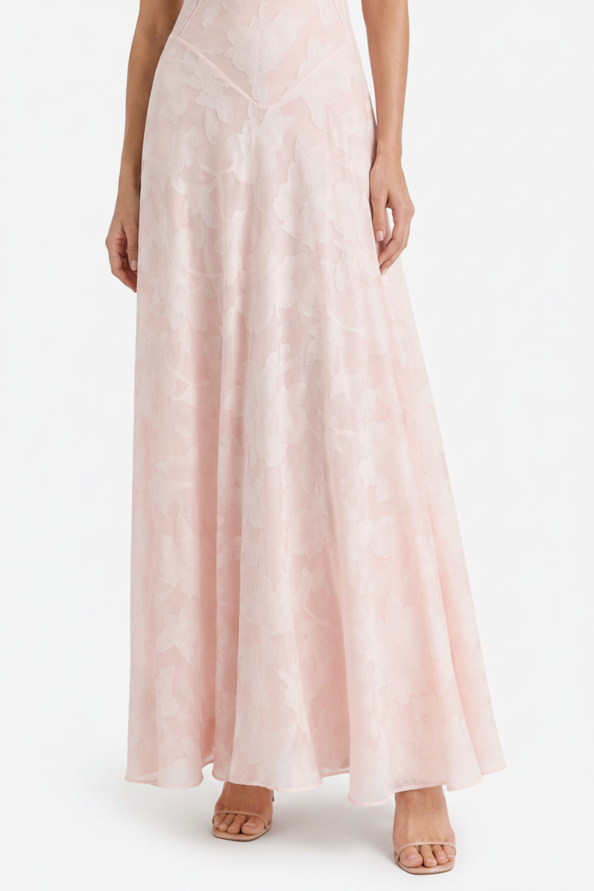 NOMU | Women's Mesh Maxi Dress – Spaghetti Strap Floral Overlay Fitted Design