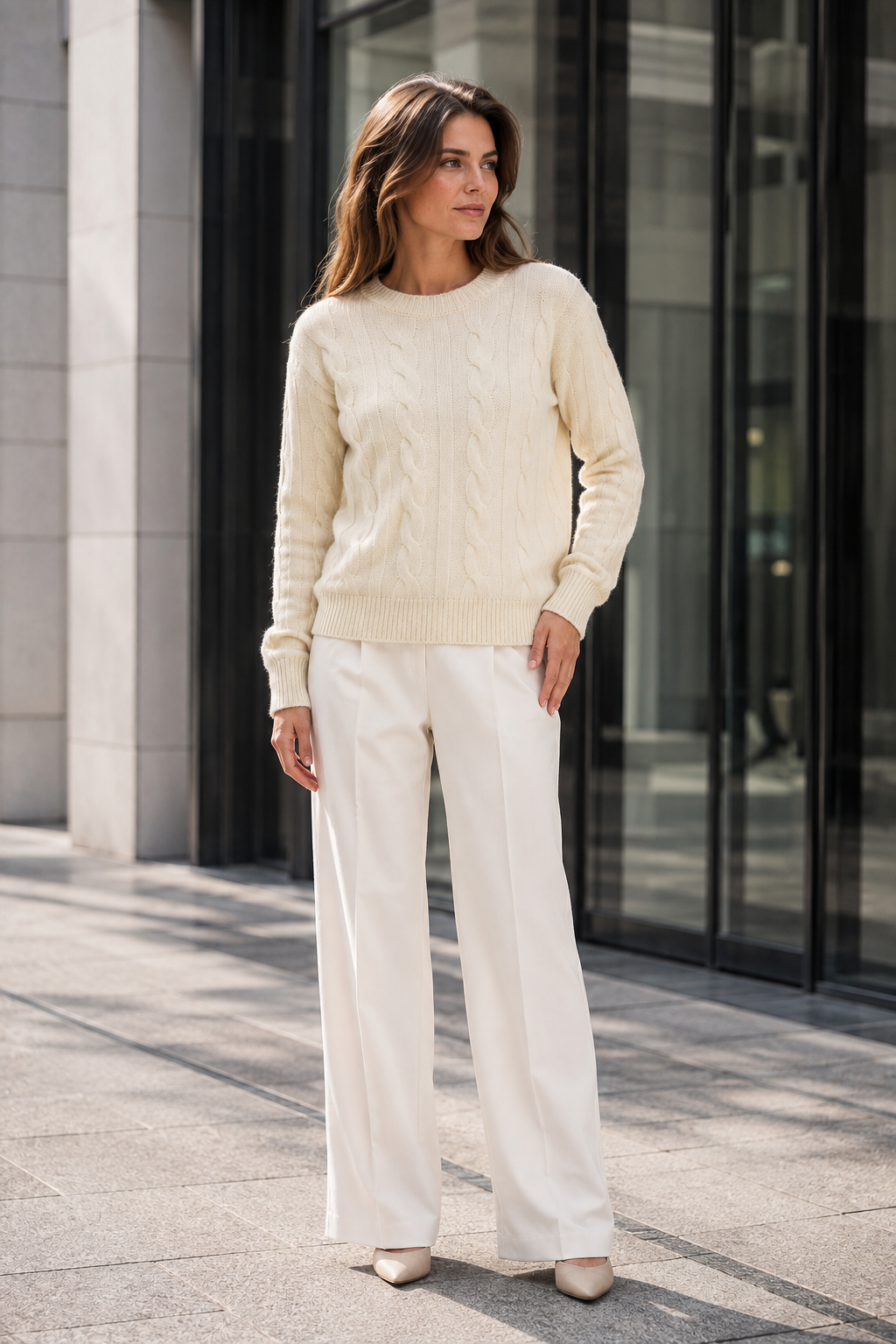 NOMU | Women's Cable Knit Sweater – Crew Neck Long Sleeve Cozy Design