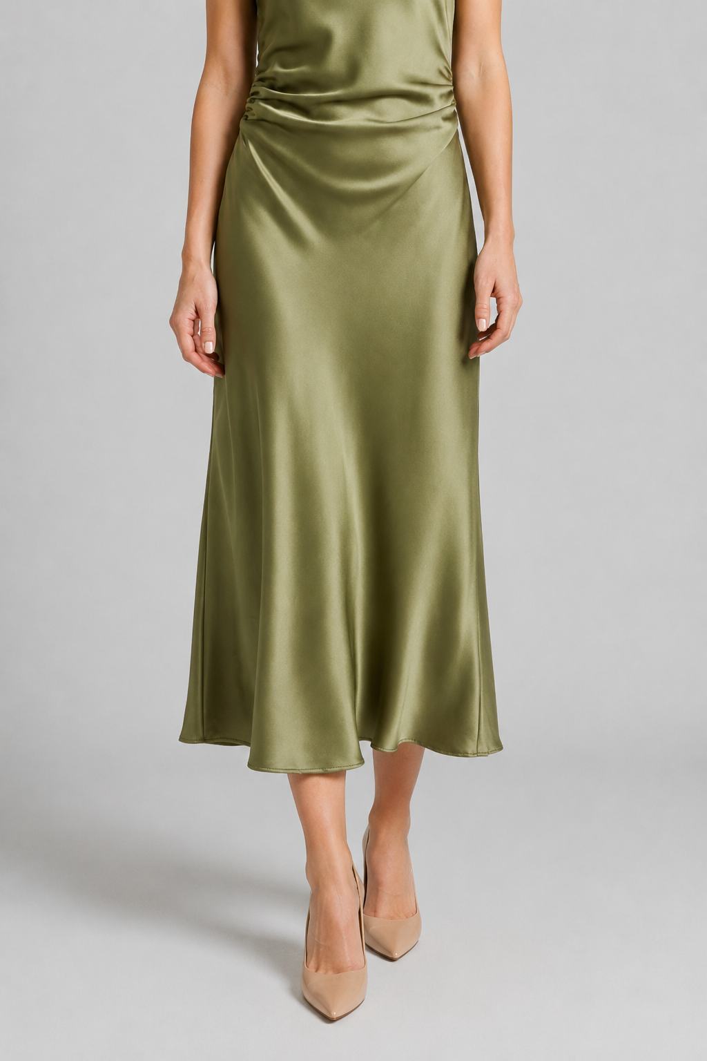 NOMU | Women's Satin Sleeveless Midi Dress – Elegant Draped Evening Slip Dress