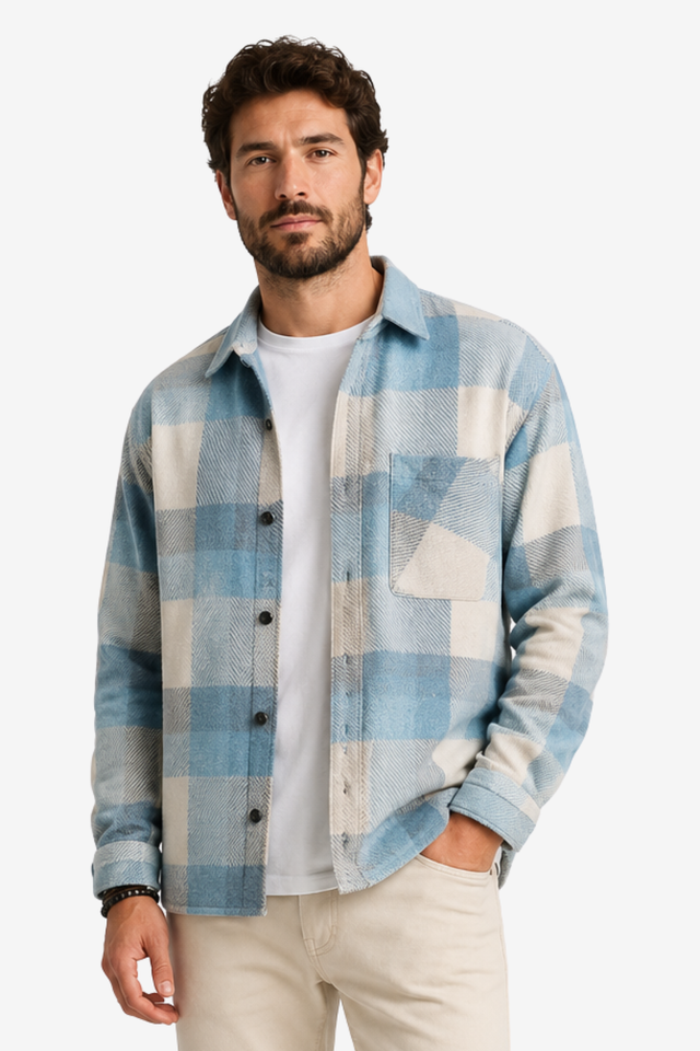 NOMU | Men's Plaid Overshirt – Button Front Chest Pocket Casual Design