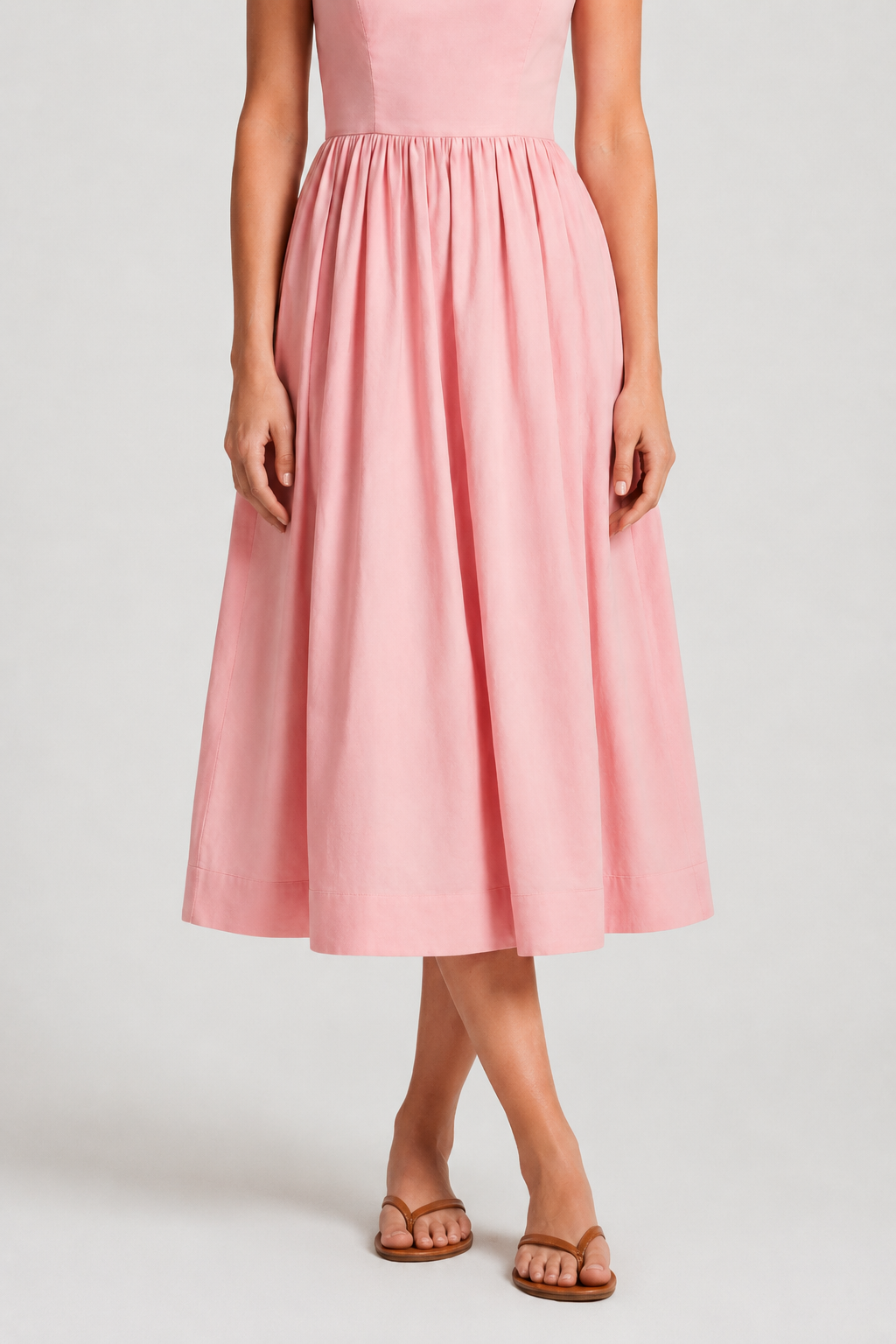 NOMU | Women's Sleeveless Square Neck Midi Dress – Elegant A-Line Casual Party Dress