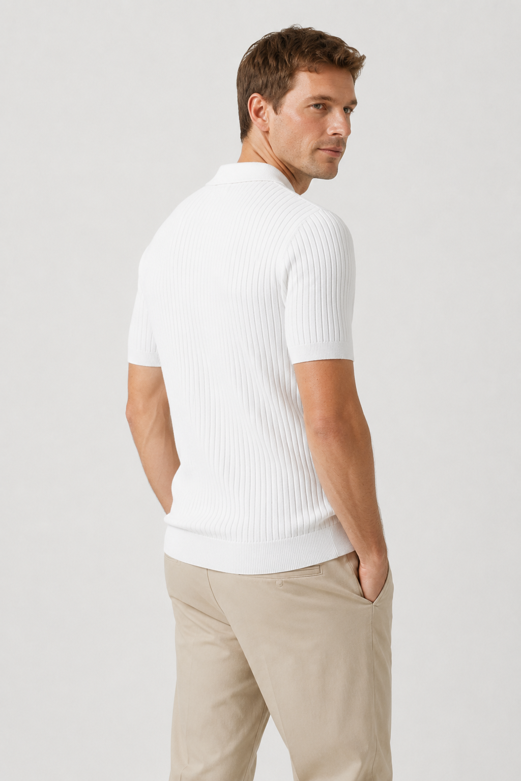 NOMU | Men's Ribbed Knit Polo Shirt – Modern Smart Casual Short Sleeve Top