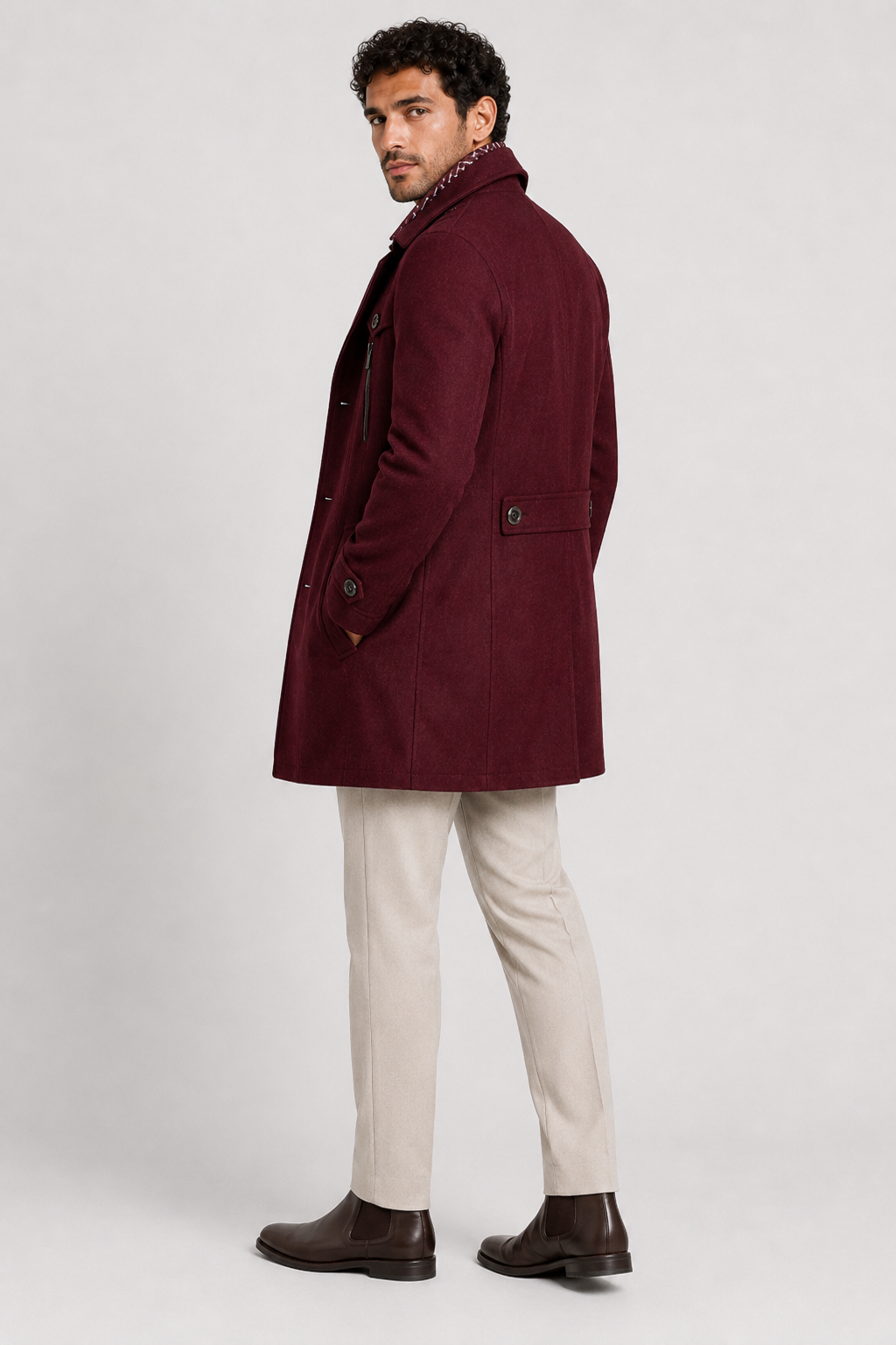 NOMU | Men's Wool Blend Military Overcoat – Tailored Button Front Coat