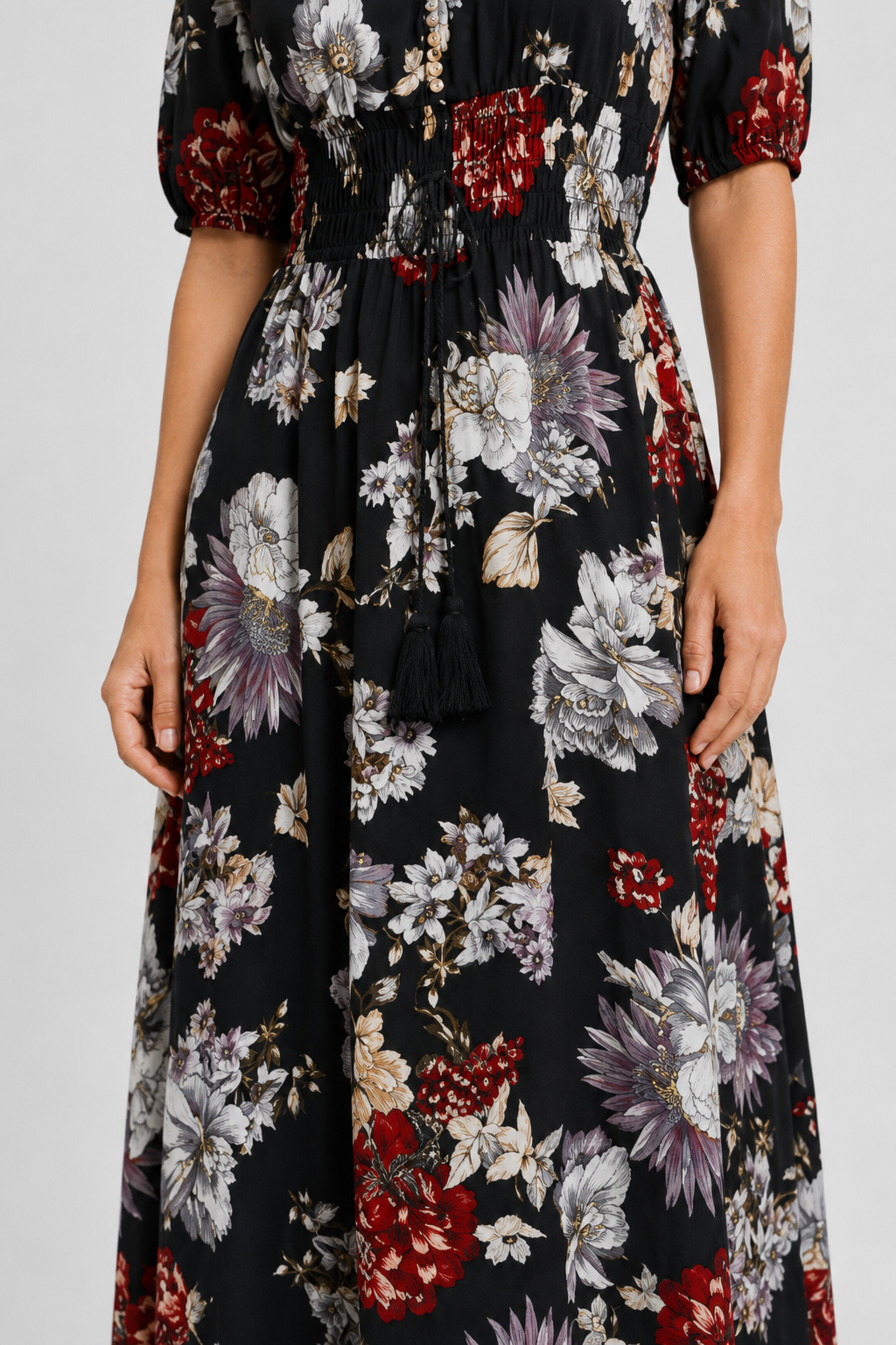 NOMU | Women's Floral Maxi Dress – V Neck Short Sleeve Relaxed Fit Design