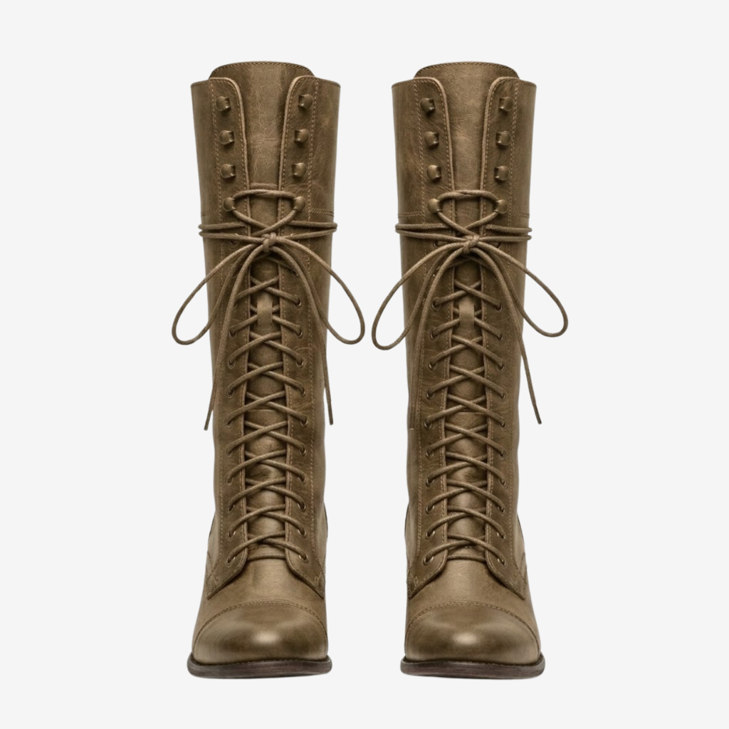 NOMU | Women's Vintage Lace-Up Knee-High Boots – Classic Block Heel Riding Boots