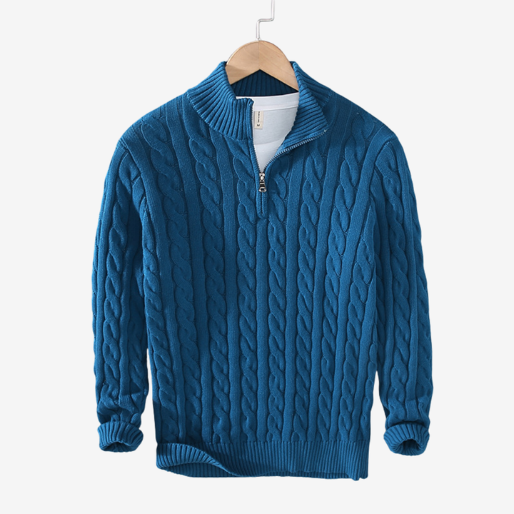 NOMU | Men's Cable Knit Quarter Zip Sweater – Classic Ribbed Pullover