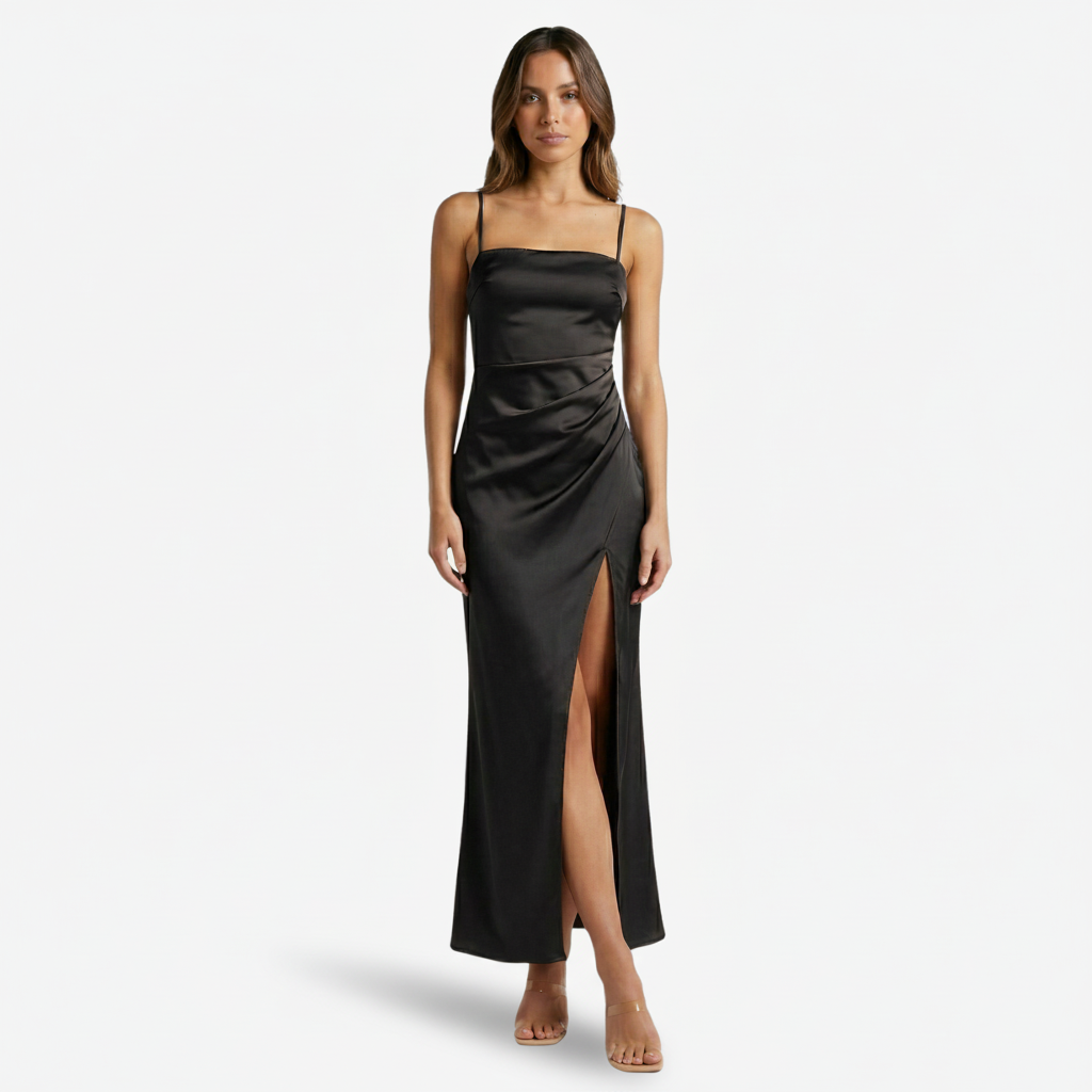 NOMU | Women's Satin Slip Maxi Dress – Elegant Spaghetti Strap Evening Dress