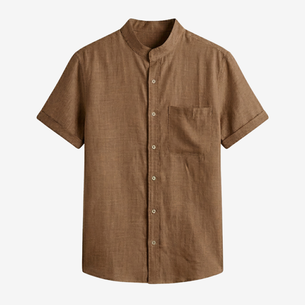 NOMU | Men’s Short Sleeve Mandarin Collar Button Shirt